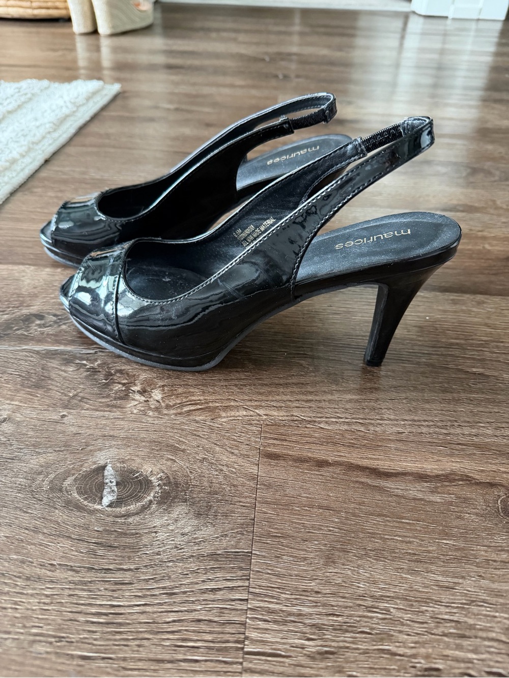 Maurices Black Patent Slingback Peep-Toe Heels